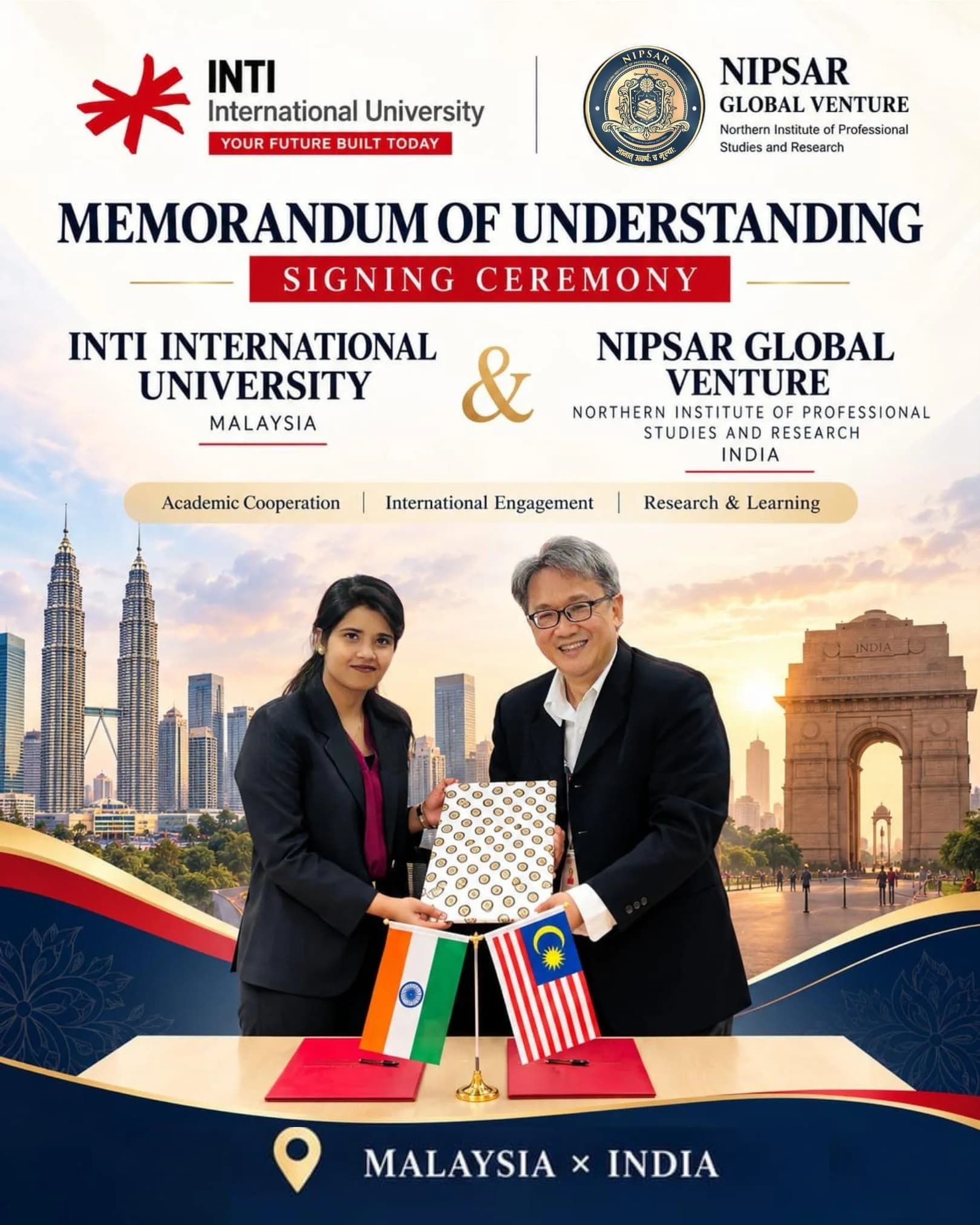 Memorandum of Understanding signing ceremony between INTI International University Malaysia and NIPSAR Global Venture