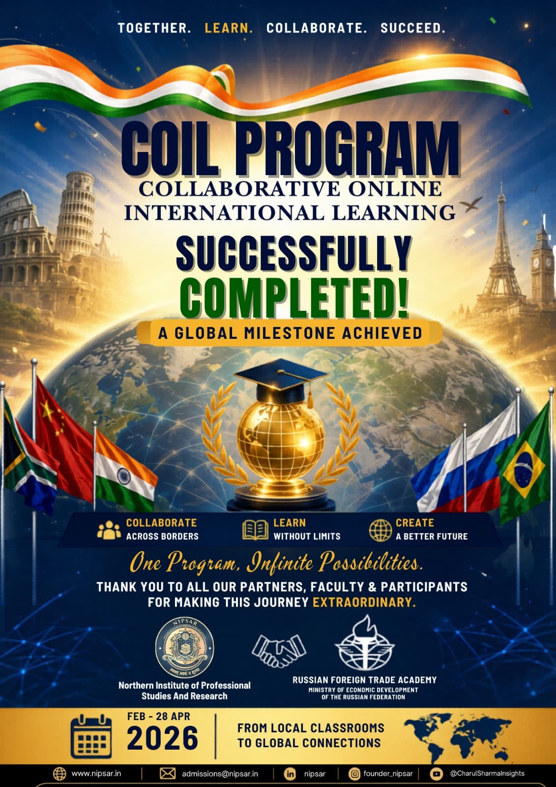 COIL Program successfully completed — a global milestone achieved. February to 28 April 2026, in partnership with the Russian Foreign Trade Academy.